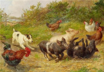 Tiere von unterschiedlichen Sorten Werke - Hund Schweine Henne und Hahn Tier